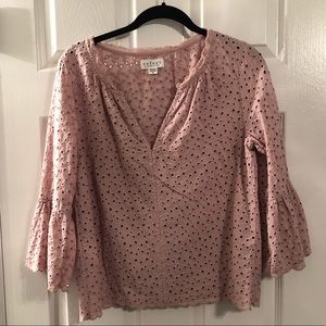 Eyelet 3/4 bell sleeve top by velvet